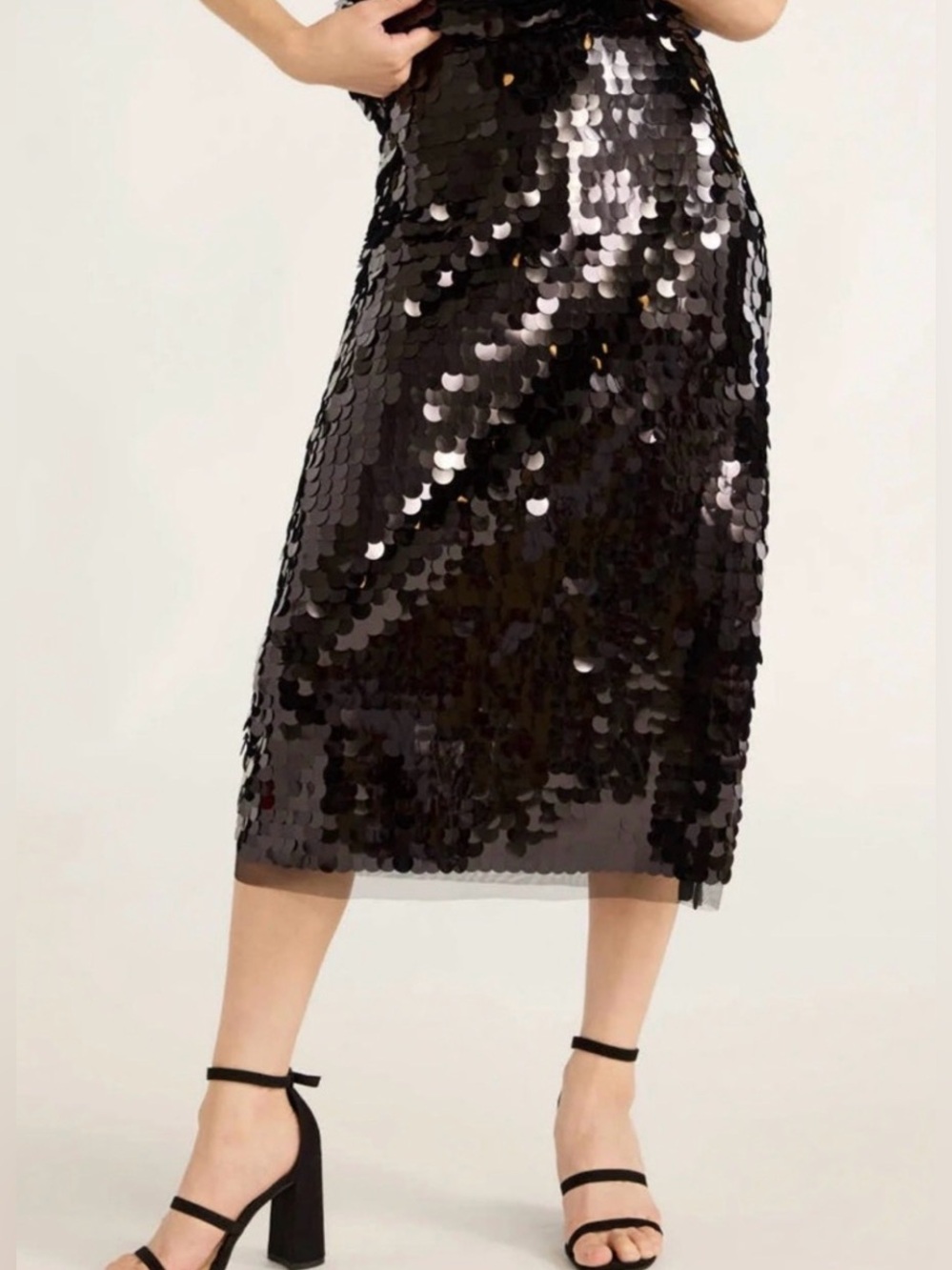 Black Sequin Disc Maxi Skirt - Elegant Evening Wear